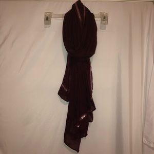 Sheer Maroon Scarf with Sequin Embellishment